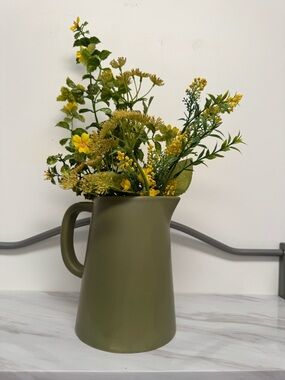 Vintage Olive Green Ceramic Pitcher Vase - Home Accents